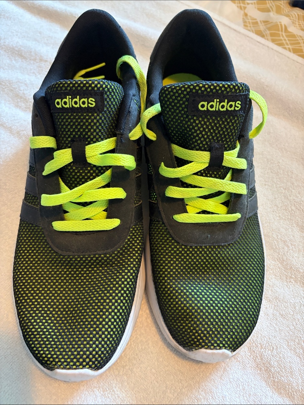 adidas Black and Neon Green Mesh Sneakers
